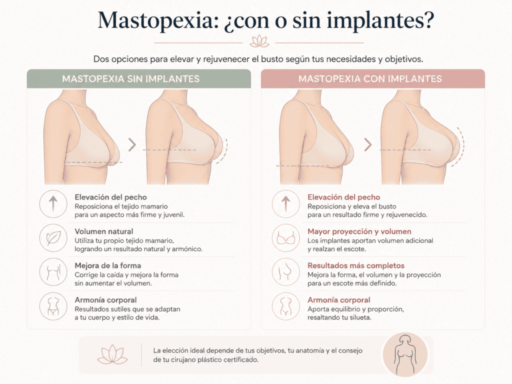 Mastopexia con o sin implantes: diferencias y beneficios
